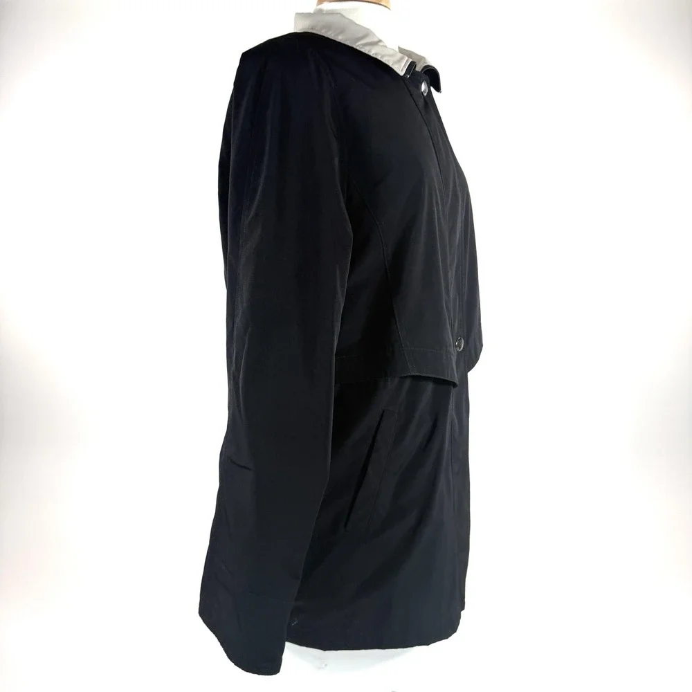 Nautica‎ Womens Rain Jacket Trench Coat Large Black Lightweight Long Sleeve